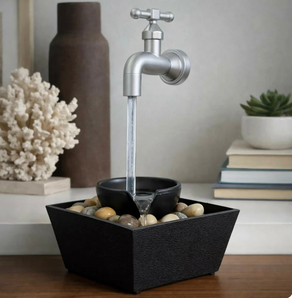Modern Tap Style Tabletop Water
Fountain with Pebble Base