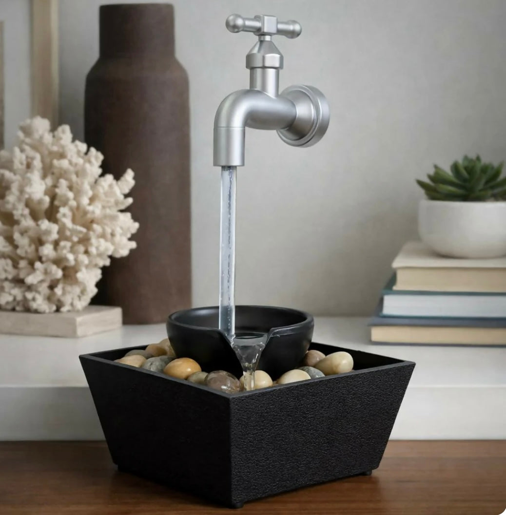 Modern Tap Style Tabletop Water
Fountain with Pebble Base
