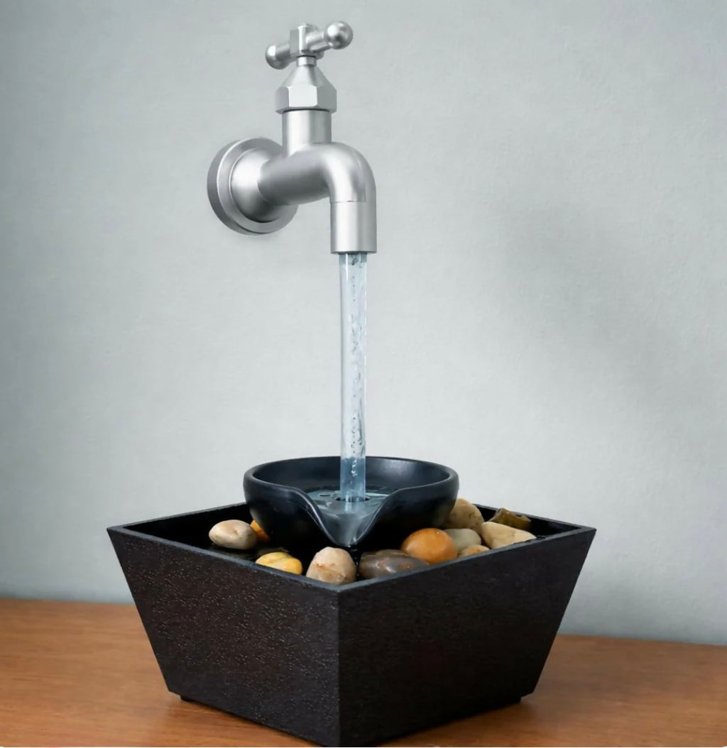 Modern Tap Style Tabletop Water
Fountain with Pebble Base