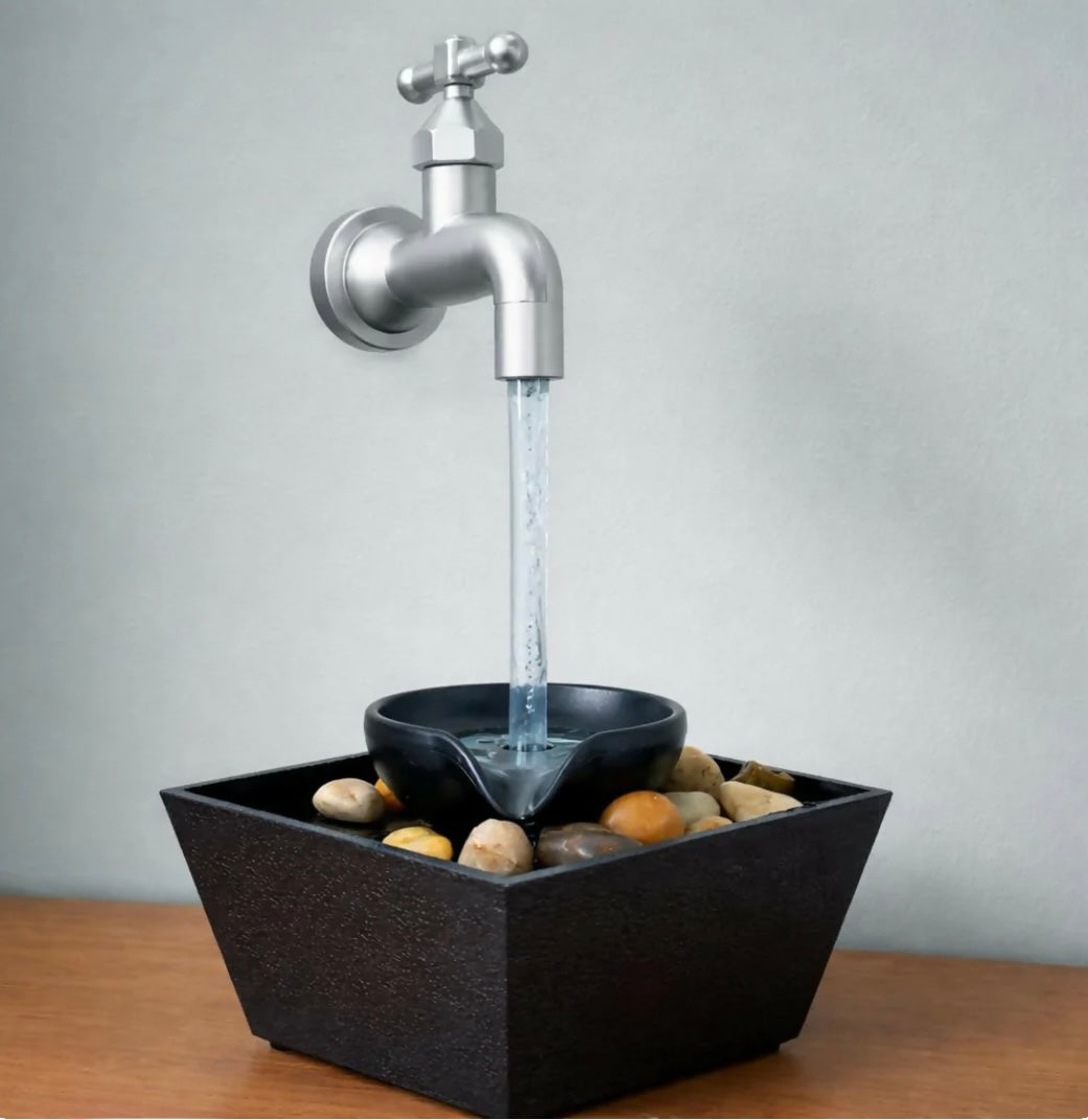 Modern Tap Style Tabletop Water
Fountain with Pebble Base