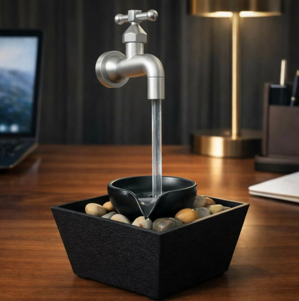 Modern Tap Style Tabletop Water
Fountain with Pebble Base