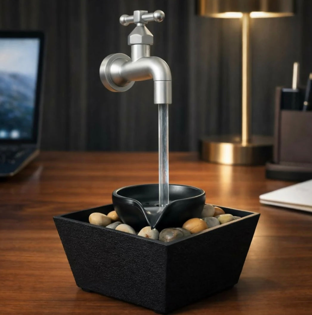 Modern Tap Style Tabletop Water
Fountain with Pebble Base