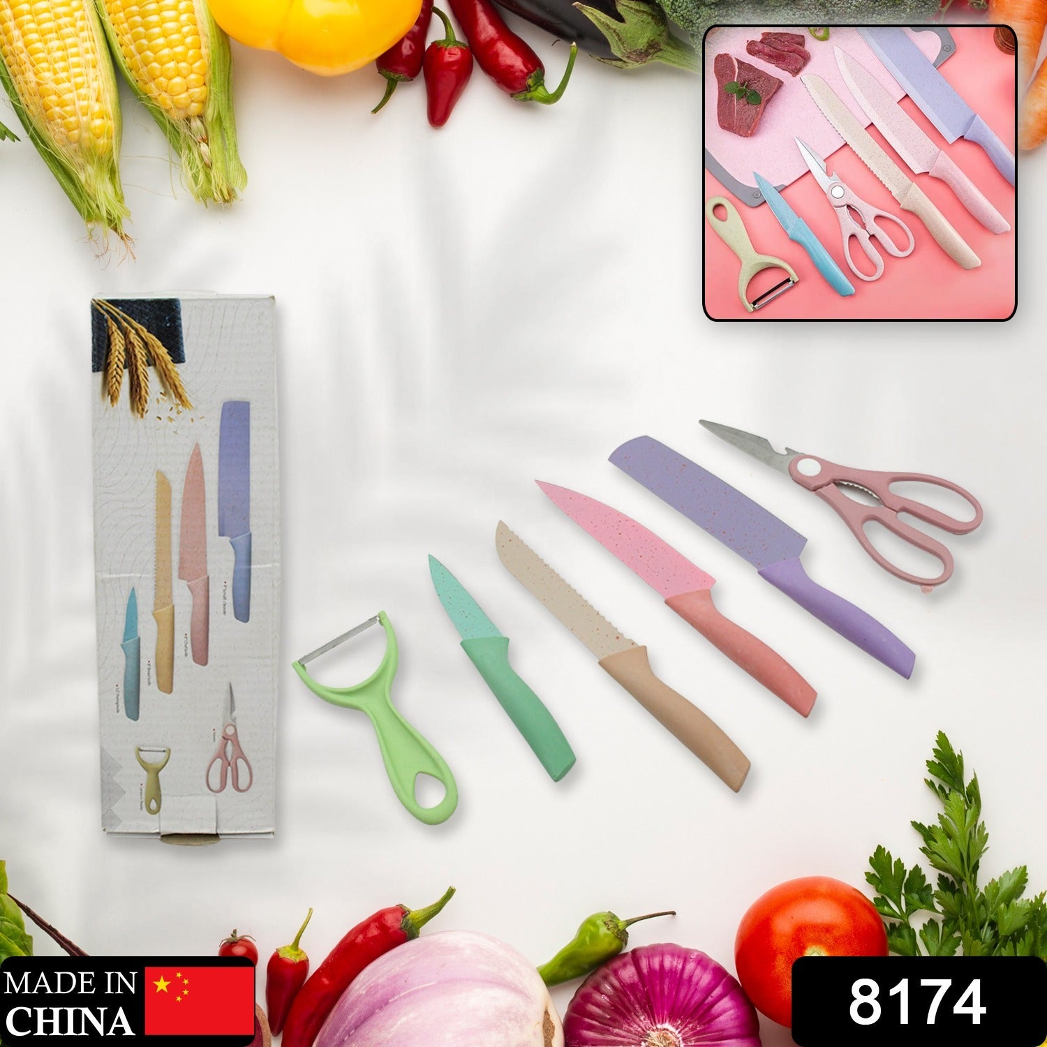 8174 Corrugated 6pc Kitchen Knife Set Professional Box Knife Set 6 Piece Forged Kitchen Knives With Box.